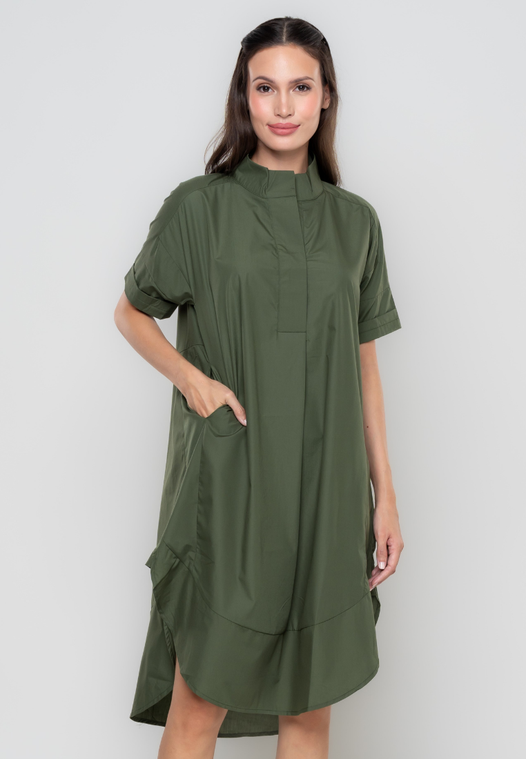 River Semi-Trapeze Button Down Dress