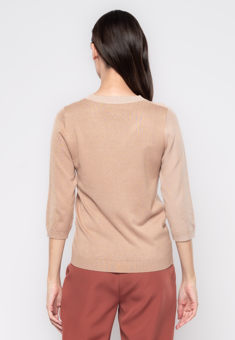 Brielle Two Tone Contrast 3/4 Knit Top