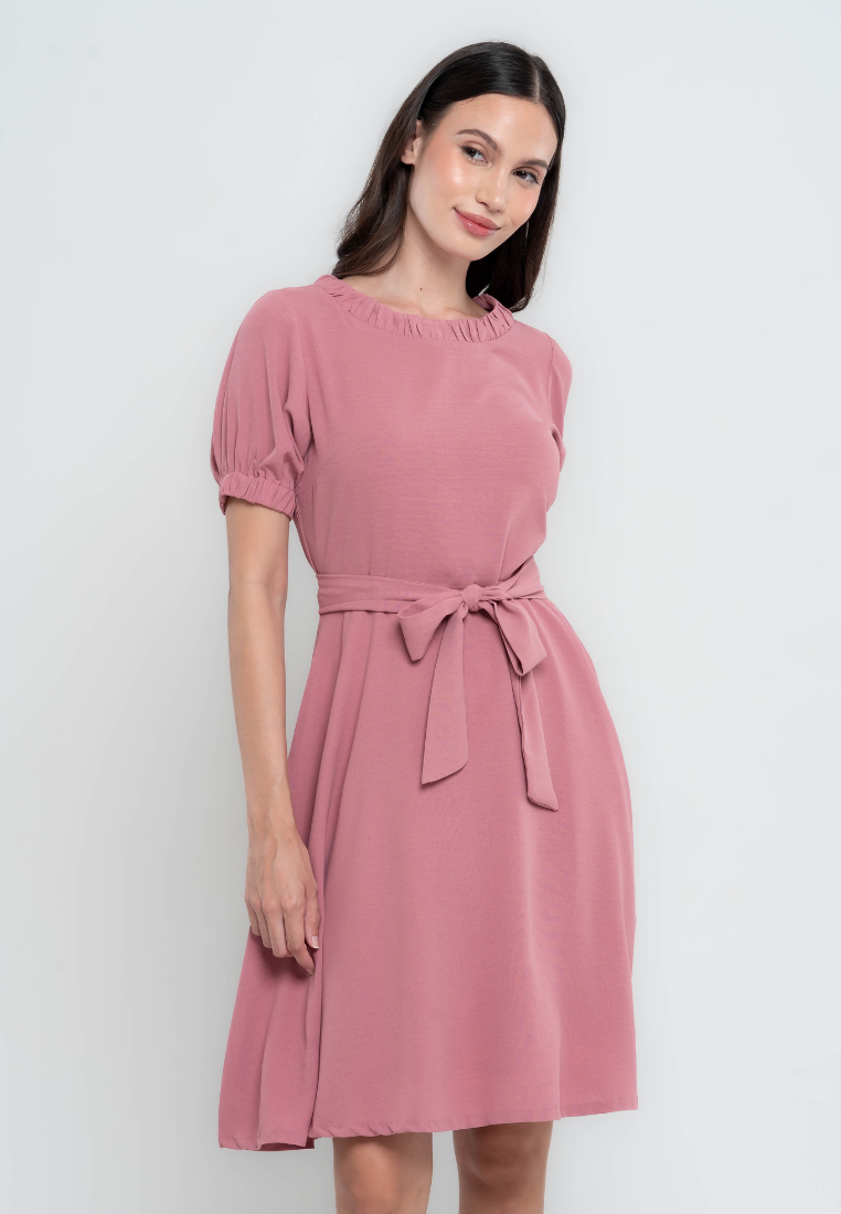 Anne Garterized Neckline A-Line Dress