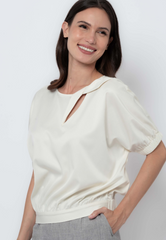 Banded Puff Sleeve Blouse with Origami Keyhole Detail