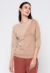 Brielle Two Tone Contrast 3/4 Knit Top