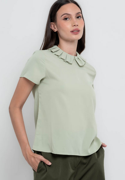 Fely Pleated Collar Plain Blouse