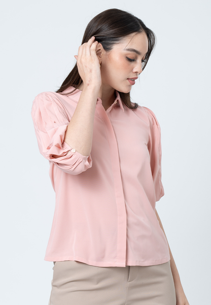 Anaiah Collared Top with Garterized Sleeves