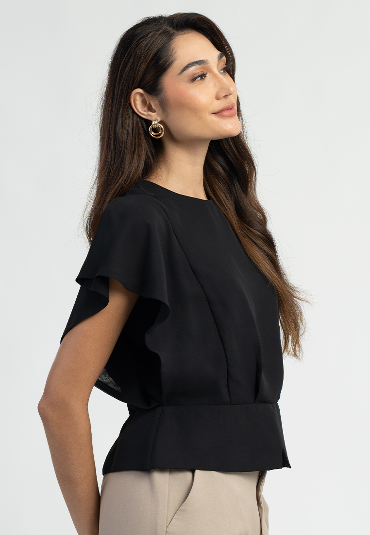 Aloura Peplum Black Blouse Top