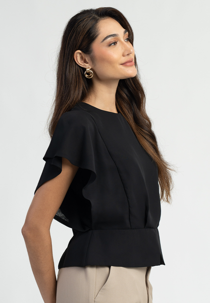 Aloura Peplum Black Blouse Top