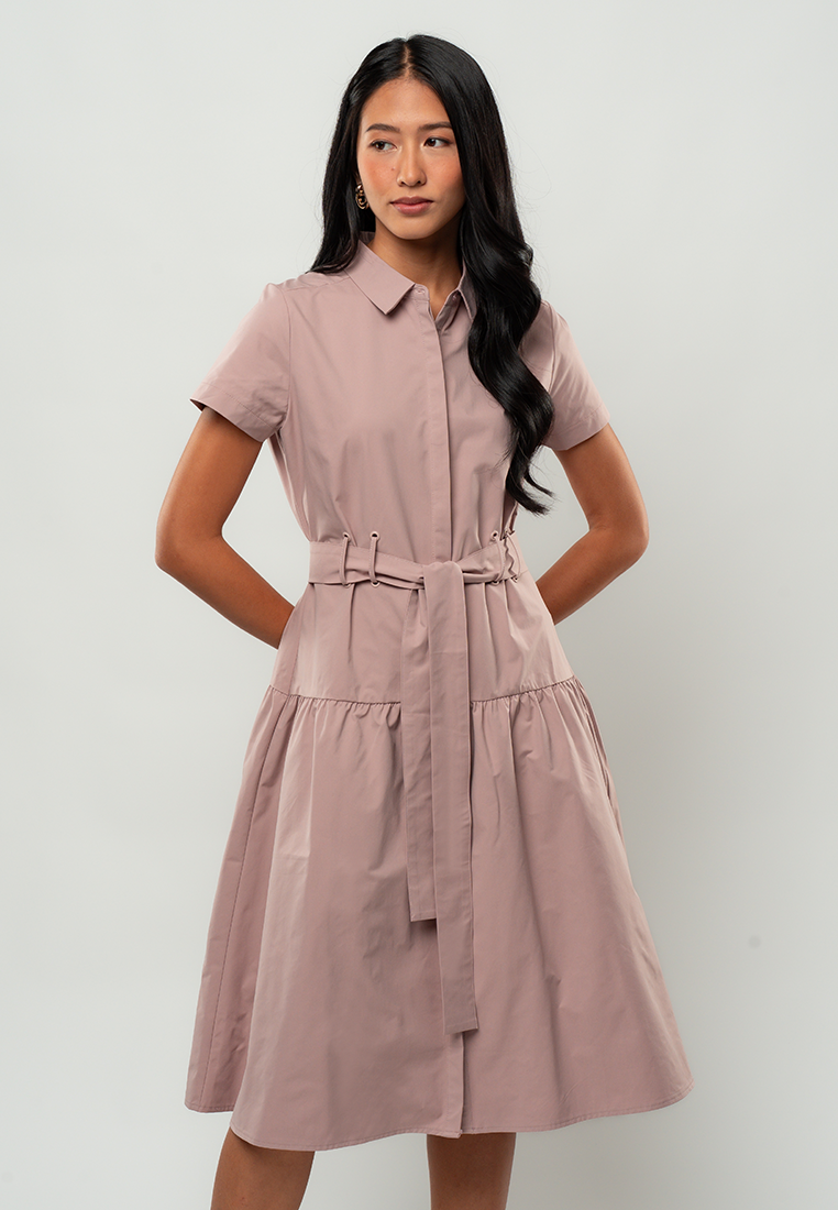 Olivia Short Sleeve Belted Shirt Dress