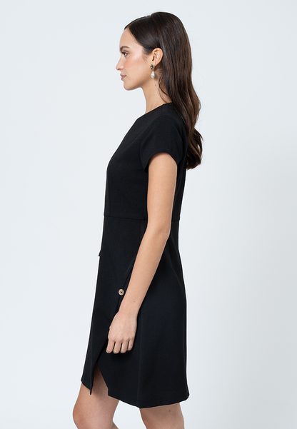 Havenly Tweed Shift Dress with Skirt Flap and Button Detial