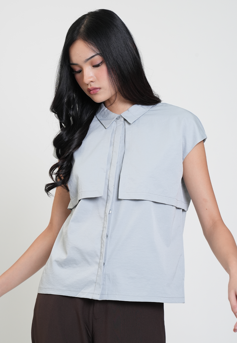 Danielle Cap Sleeve Collared Top