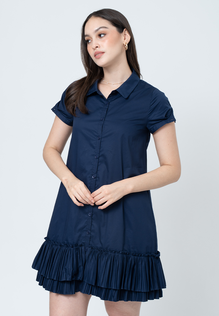 Tilda A-Line Dress with Puff Sleeves and Pleated Hem
