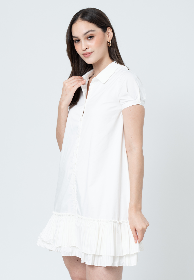 Tilda A-Line Dress with Puff Sleeves and Pleated Hem