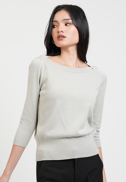 Cora Wide Boatneck 3/4 Sleeve Fine Knit Top