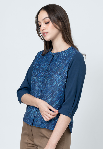 Immarra Hatching Printed Top with 3/4" Sleeves