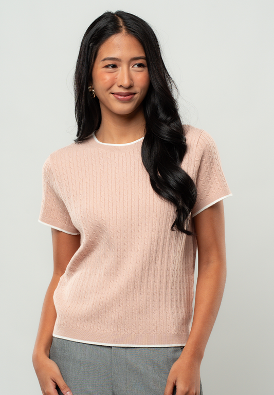 Cheena Cable Knit Contrast Trim Top