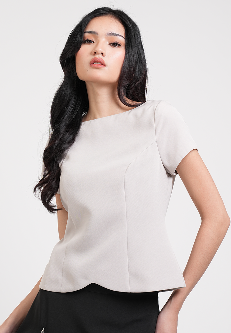 Roux Boat Neck Scalloped Hem Blouse
