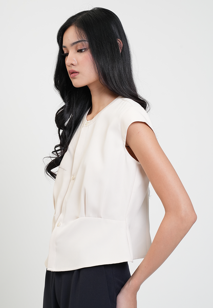 Celine Placket Button Cap Sleeve Top