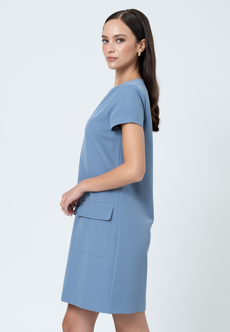 Cove Boat Neck Shift Dress with Pocket Detail and Attached Belt