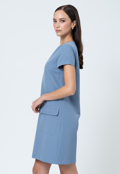 Cove Boat Neck Shift Dress with Pocket Detail and Attached Belt