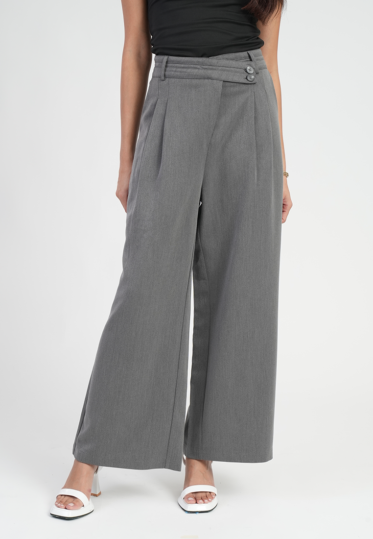 Kira Asymmetric Overlap Wide-Leg Trousers