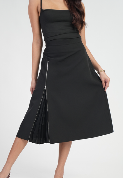 Natalia High Waisted Side-Zip Pleated Midi Skirt