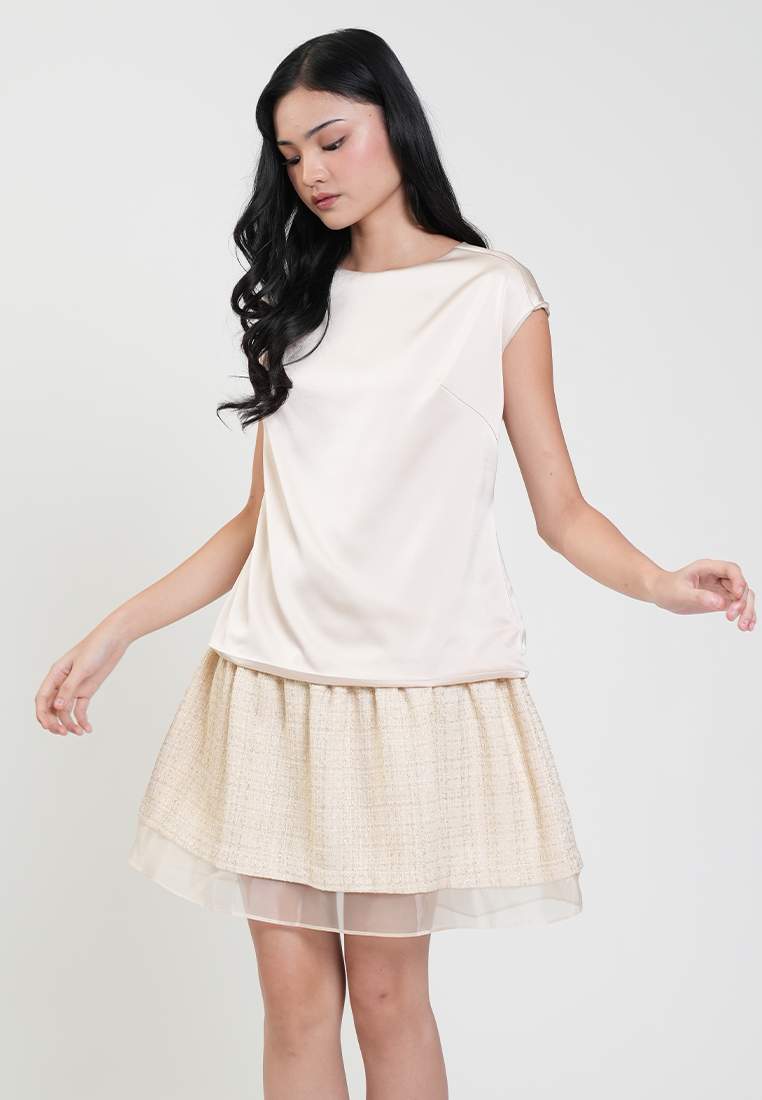 Chastine Cap Sleeve Satin Drop Waist Dress