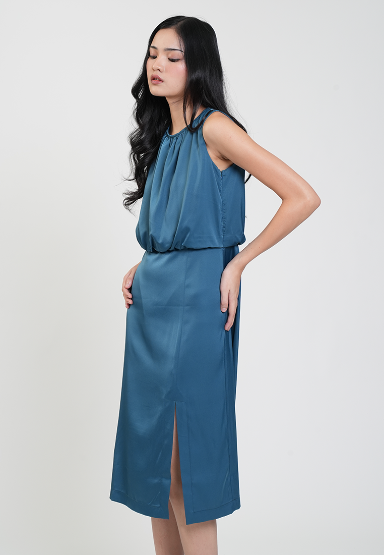 Linden Sleeveless Blouson Midi Dress with Slit