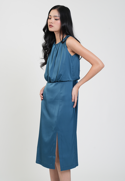 Linden Sleeveless Blouson Midi Dress with Slit