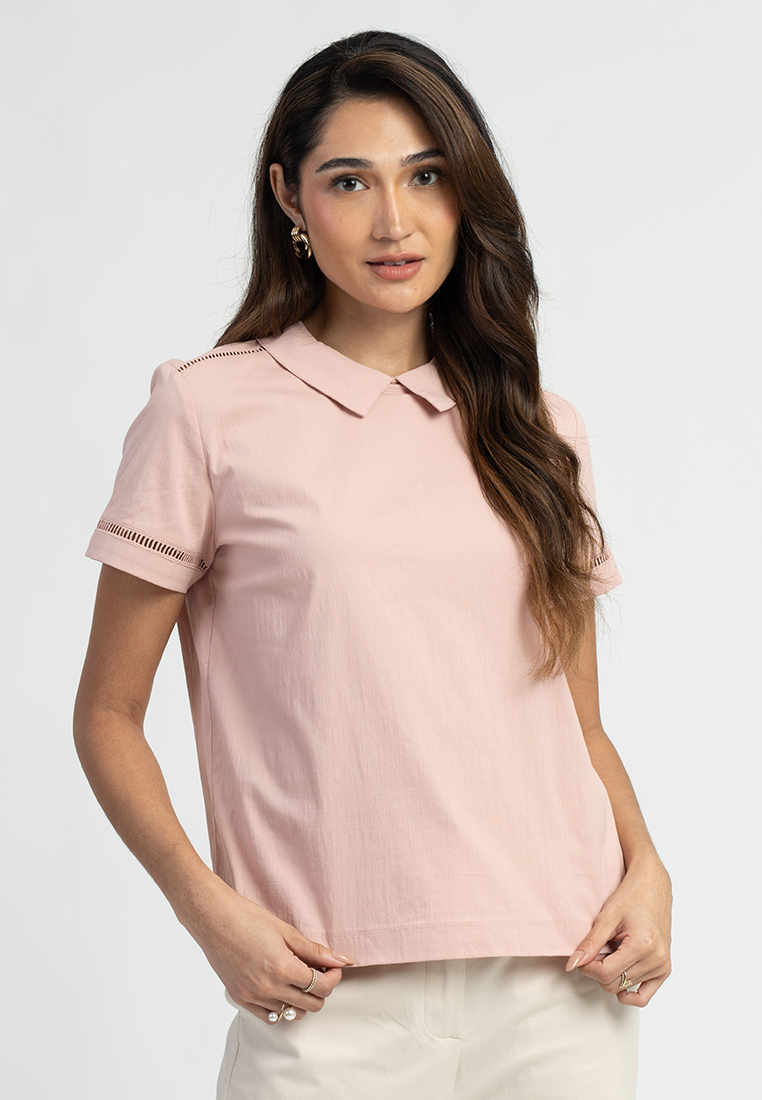 Zeya Peter Pan Collar Top with Eyelet Trim