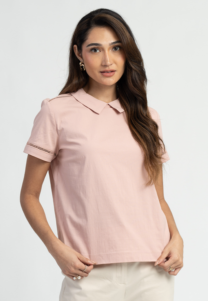 Zeya Peter Pan Collar Top with Eyelet Trim