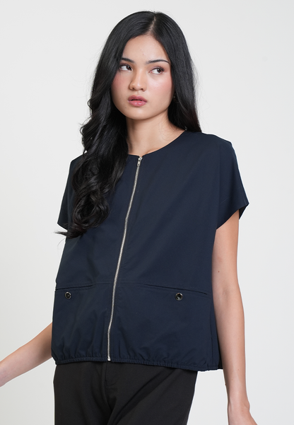 Aleah Cap Sleeve Zip-Up Pocket Detail Top