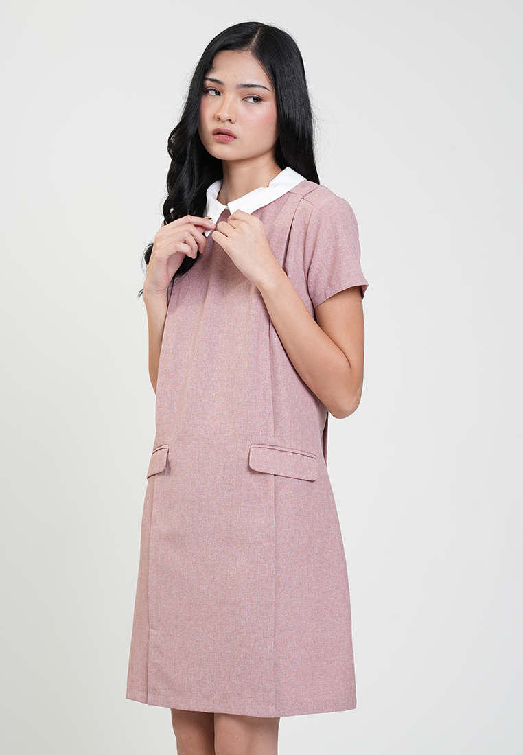 Dioone Flap Pocket Shift Dress with Collar