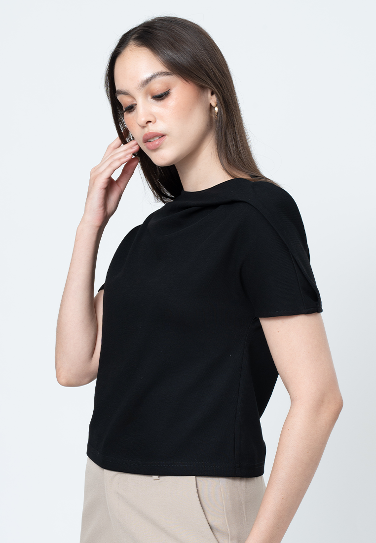 Maelle Cowl Neck Overextended Textured Top