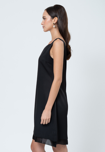 Sabine Sleeveless Dress with Organza Hem Layering Detail