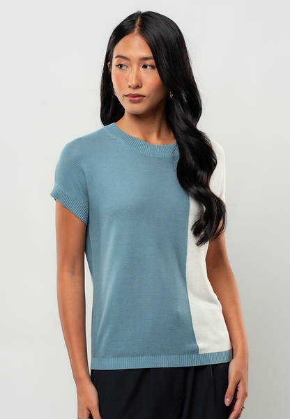 Jessa Colorblock Short-Sleeve Knit Crewneck Blouse
