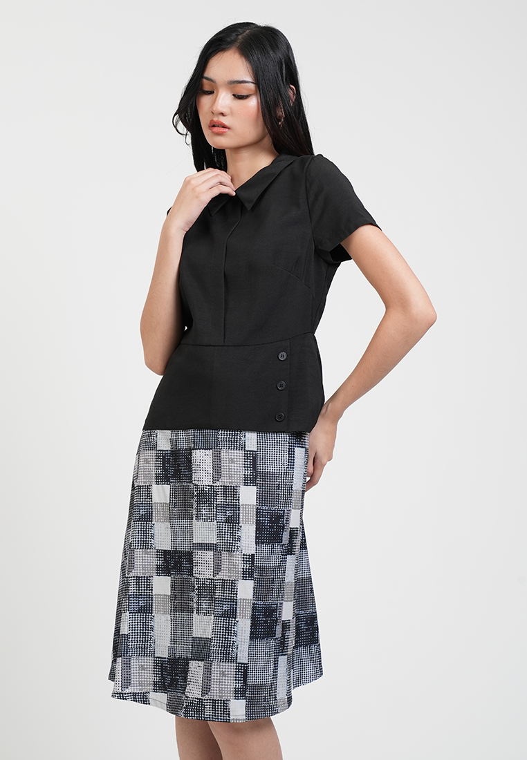 Mary Jane Geometric Print Collared A-Line Dress