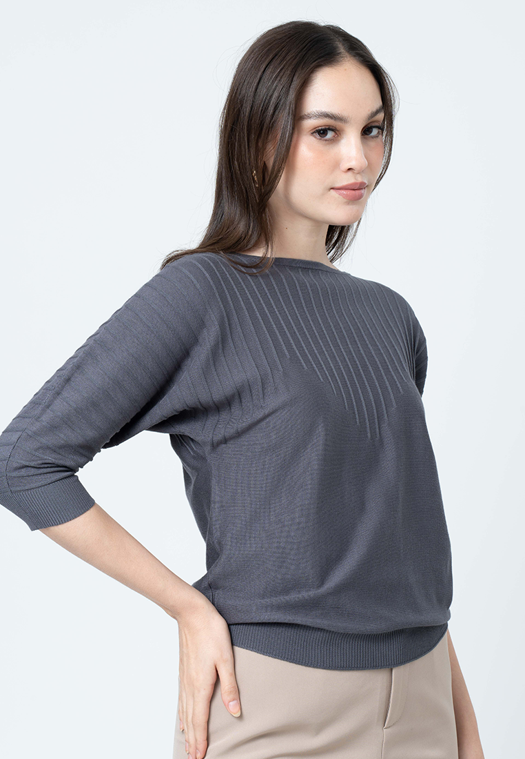 Moriah Knit Top with 3/4 Sleeves and Ribbing Details