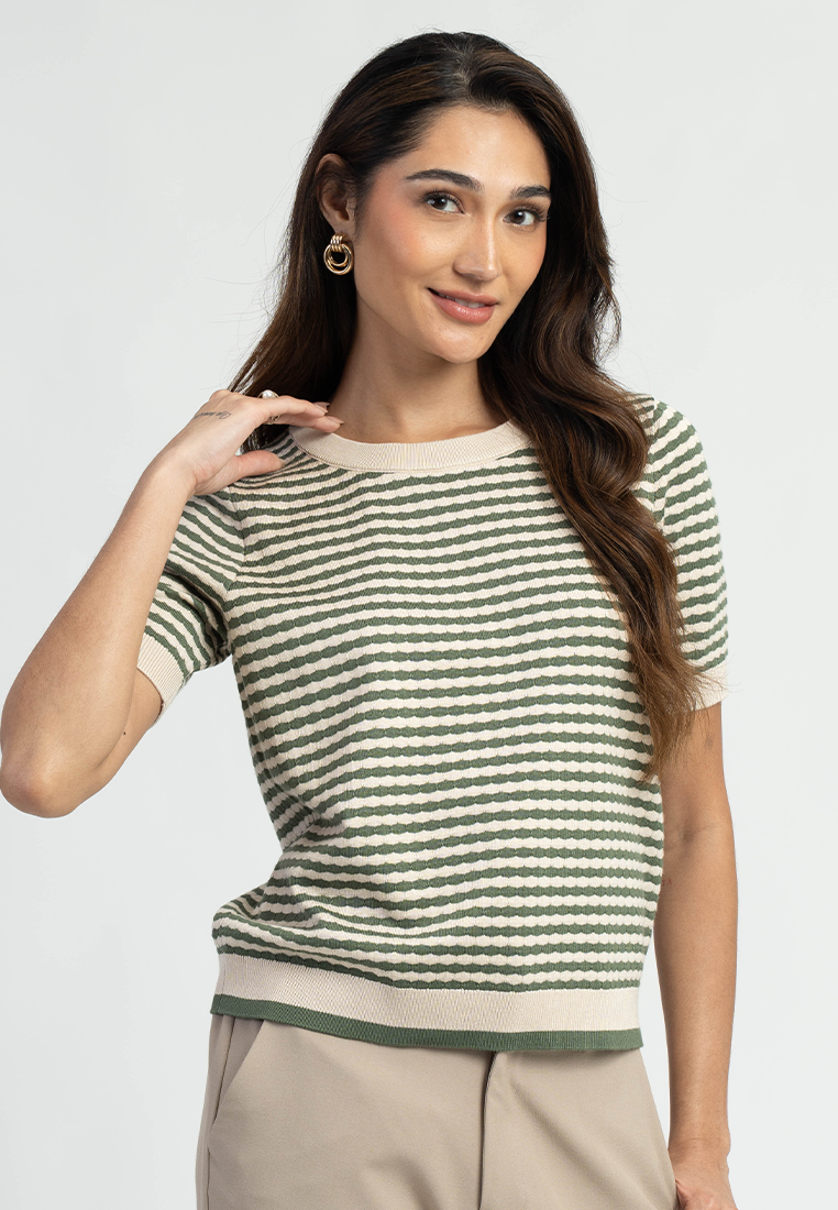 Zari Textured Stripe Knitted Short Sleeve Top