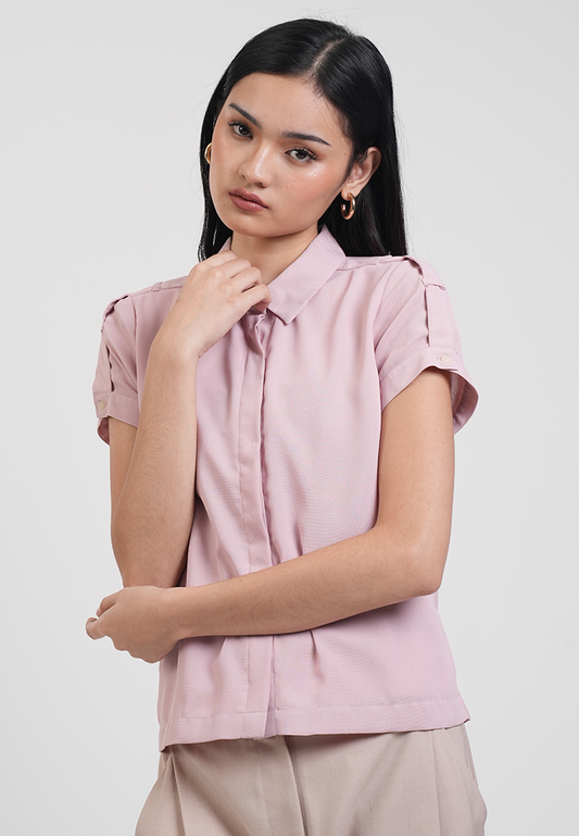 Clarisse Short Sleeve Button Down Shoulder Blouse