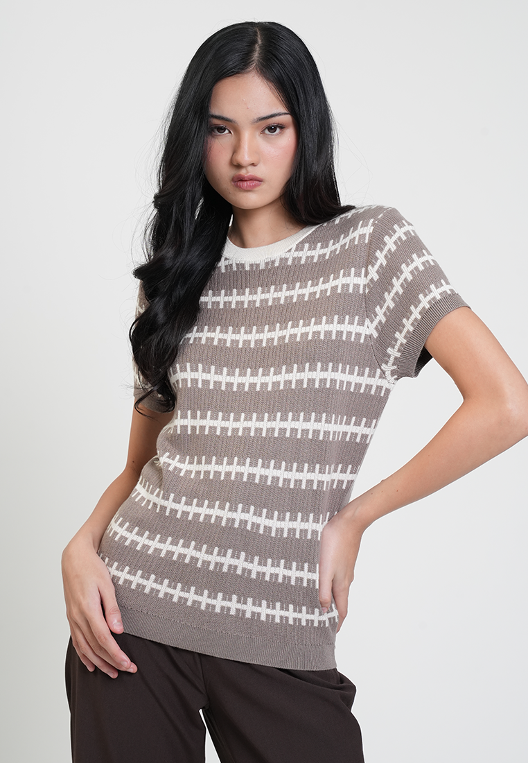 Jenna Knitted Print Short Sleeve Top