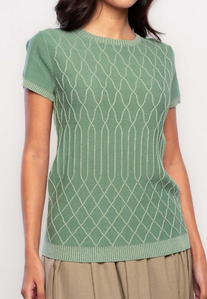 Sadie Contrast and Embossed Geometric Flat Knit Top