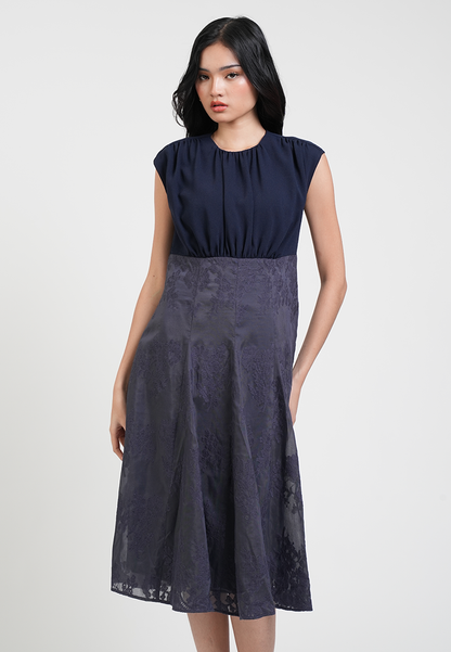 Tessa Cap Sleeve Lace Detail Midi Dress
