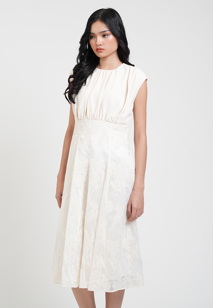 Tessa Cap Sleeve Lace Detail Midi Dress