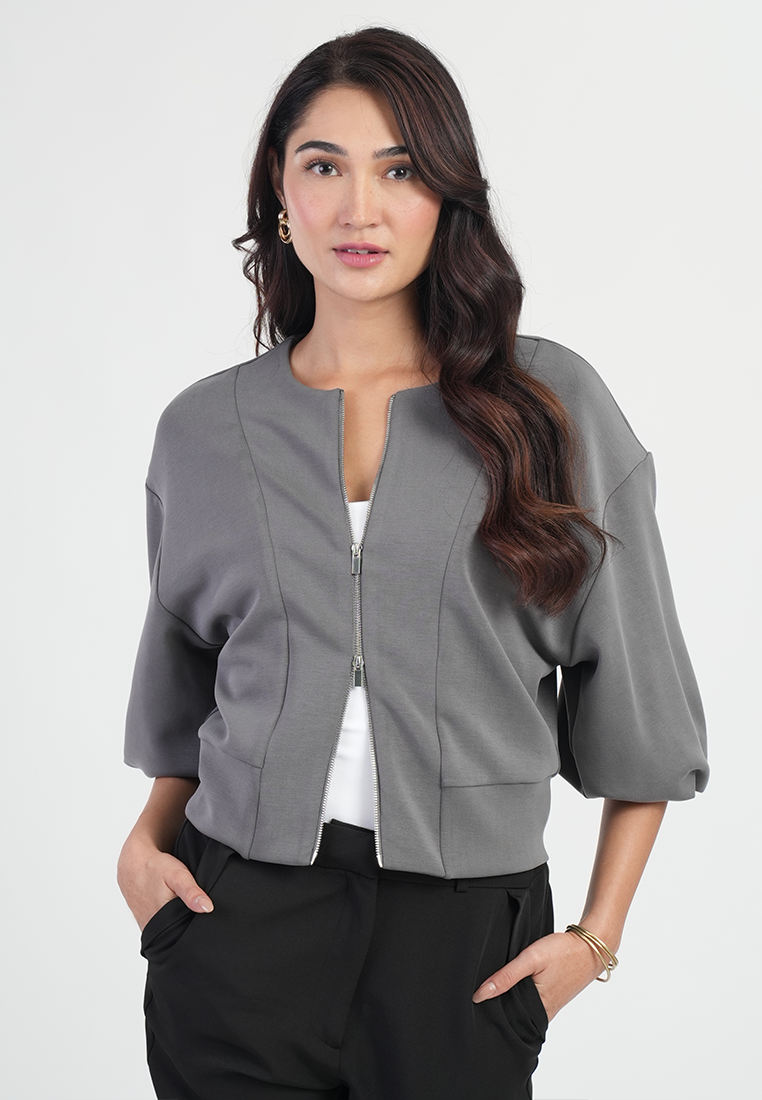 Lunavelle Dolman Sleeve Zip-Up Knit Jacket