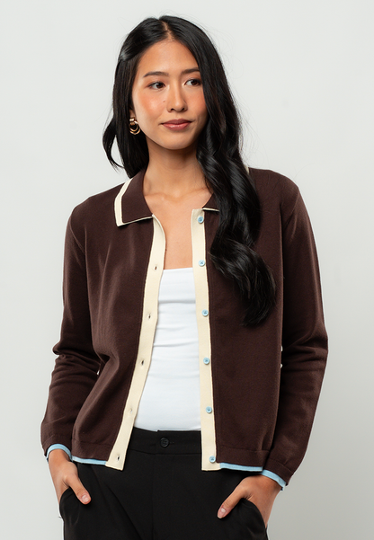 Maya Fitted Collared Cardigan with Contrast Placket