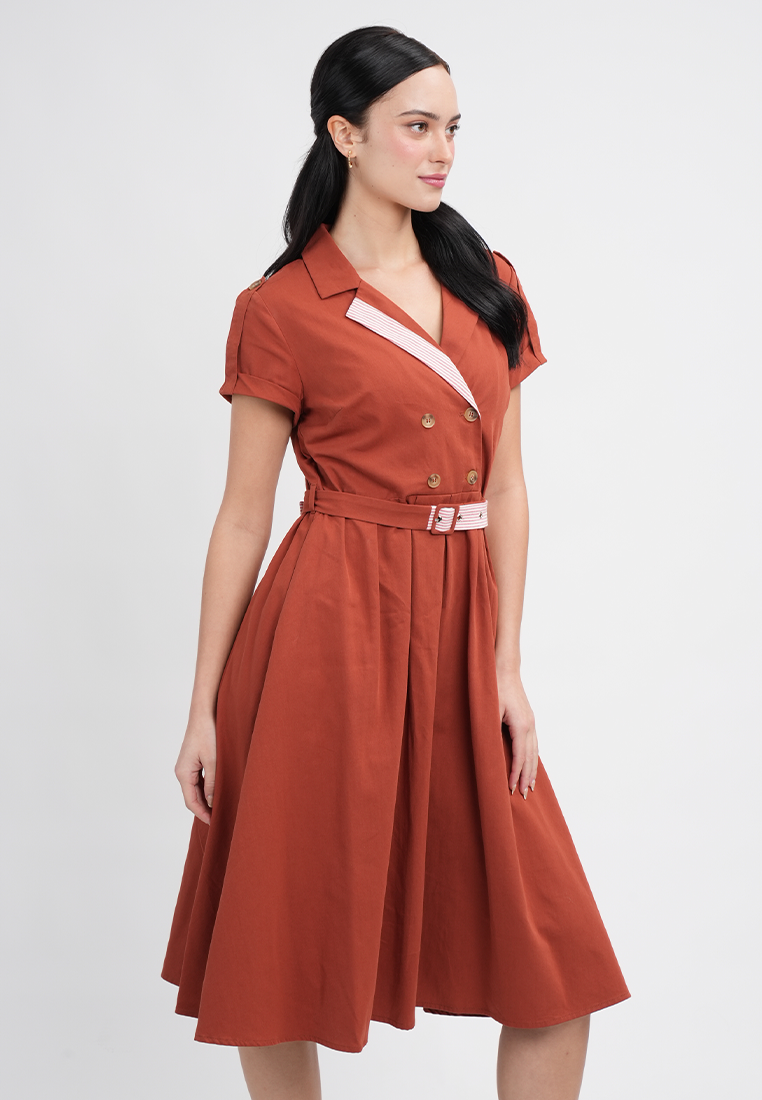 Maxine Button-Down Belted Midi A-Line Dress