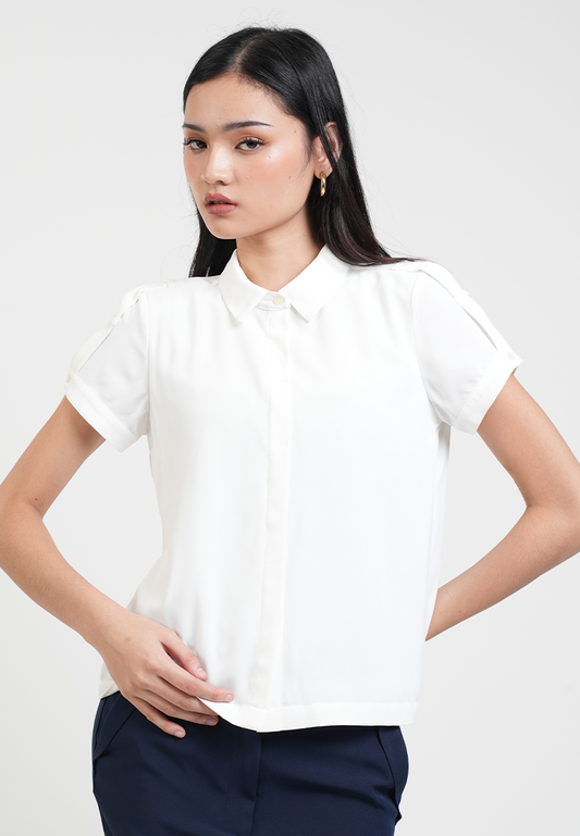 Clarisse Short Sleeve Button Down Shoulder Blouse