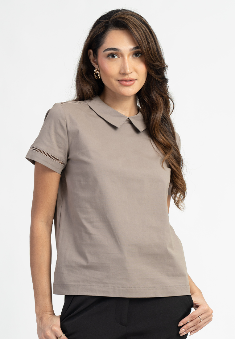 Zeya Peter Pan Collar Top with Eyelet Trim