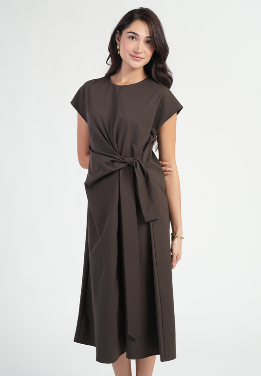 Alessandra Cap Sleeves Front Tie Dress