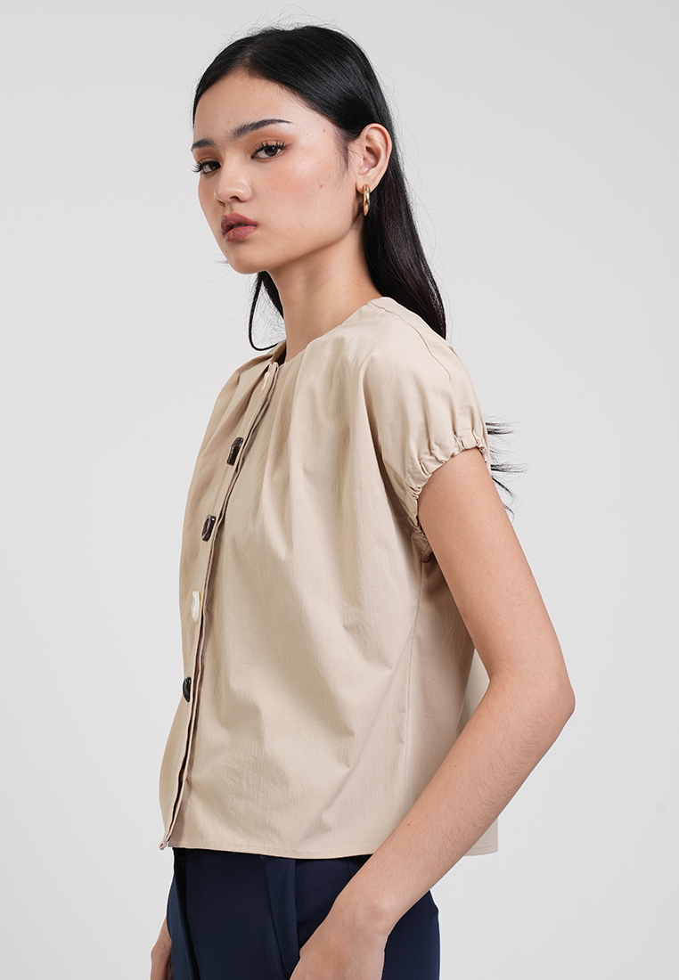 Nyra Pleated Neckline Multi-Tone Button Top