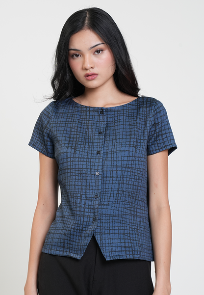 Alaina Button-Down Grid Print Blouse