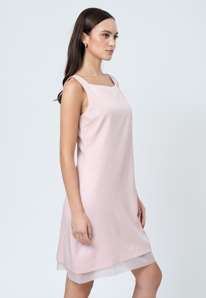 Sabine Sleeveless Dress with Organza Hem Layering Detail